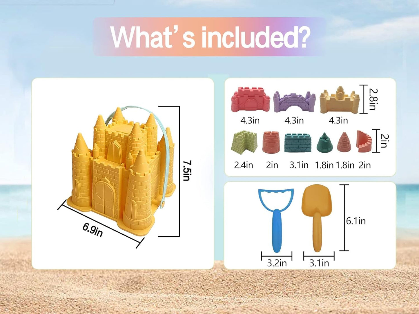 Beach and Sand Castle Kit, 12 PCS Sand Toys for Kids, Outdoor with Sand Castle Bucket, Molds, Rake and Shovel, Great Toys for Beach