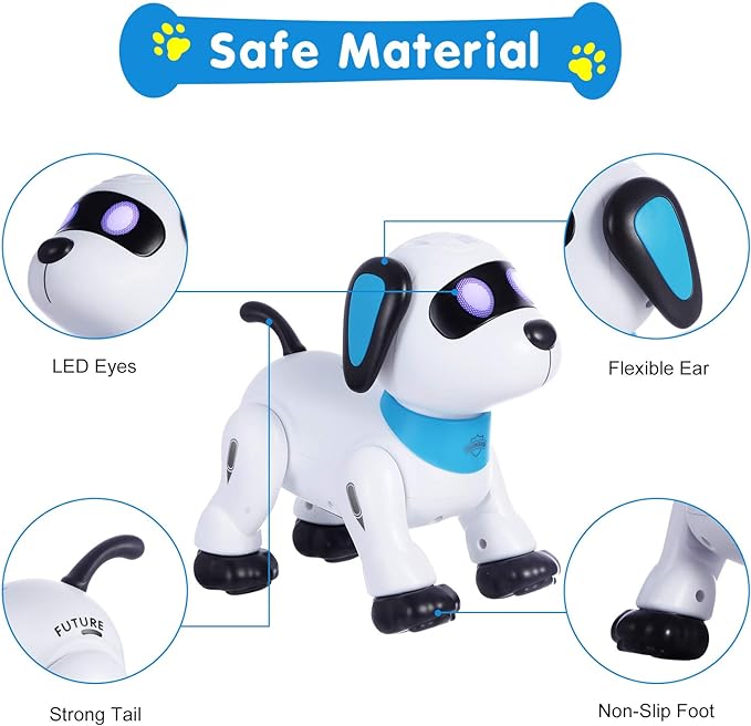 Remote Control Robot Dog Toy, RC Stunt Toy Dog with Sound LED Eyes, Programmable Interactive & Smart Dancing Robots for Kids 5 and up Electronic Pets Toys Robotic Dogs for Kids - Toyigo