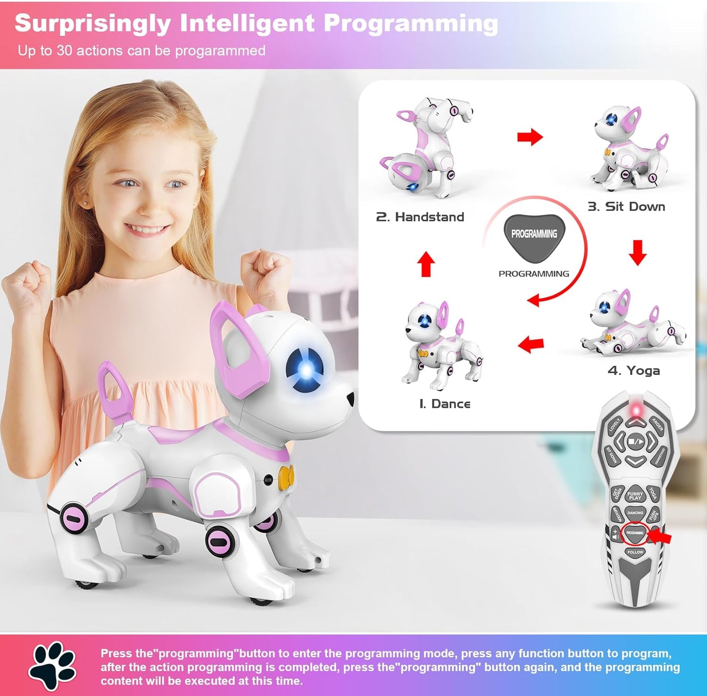 RC Car Robot Dog Toy, RC Stunt Robot Dog Toy, Remote Control Robot Dog Programmable Smart Interactive Robotic Pet, RC Dog Toy Imitates Animals Follow Functions Toys for Boys Girls RC Dog Toy for Kids