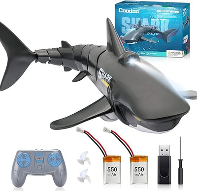 Shark Body Boat, 2.4G Remote Control Shark Toy 1:18 Scale, Simulation Shark, Swimming Pool Bathroom Great Gift RC Boat, Toys for 6+ Year Old Boys and Girls, (with 2 Batteries) Visit the Coocoo Store - Toyigo