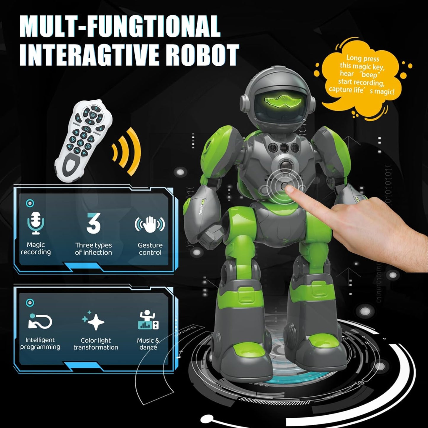 Robot Toys, Vector Robot with Gesture & Sensing Programmable Remote Control, Educational Robot Toy, Recording Repeat Led Eyes?Robot Toy Gifts for Boys Girls 3/12 Years Old Kids