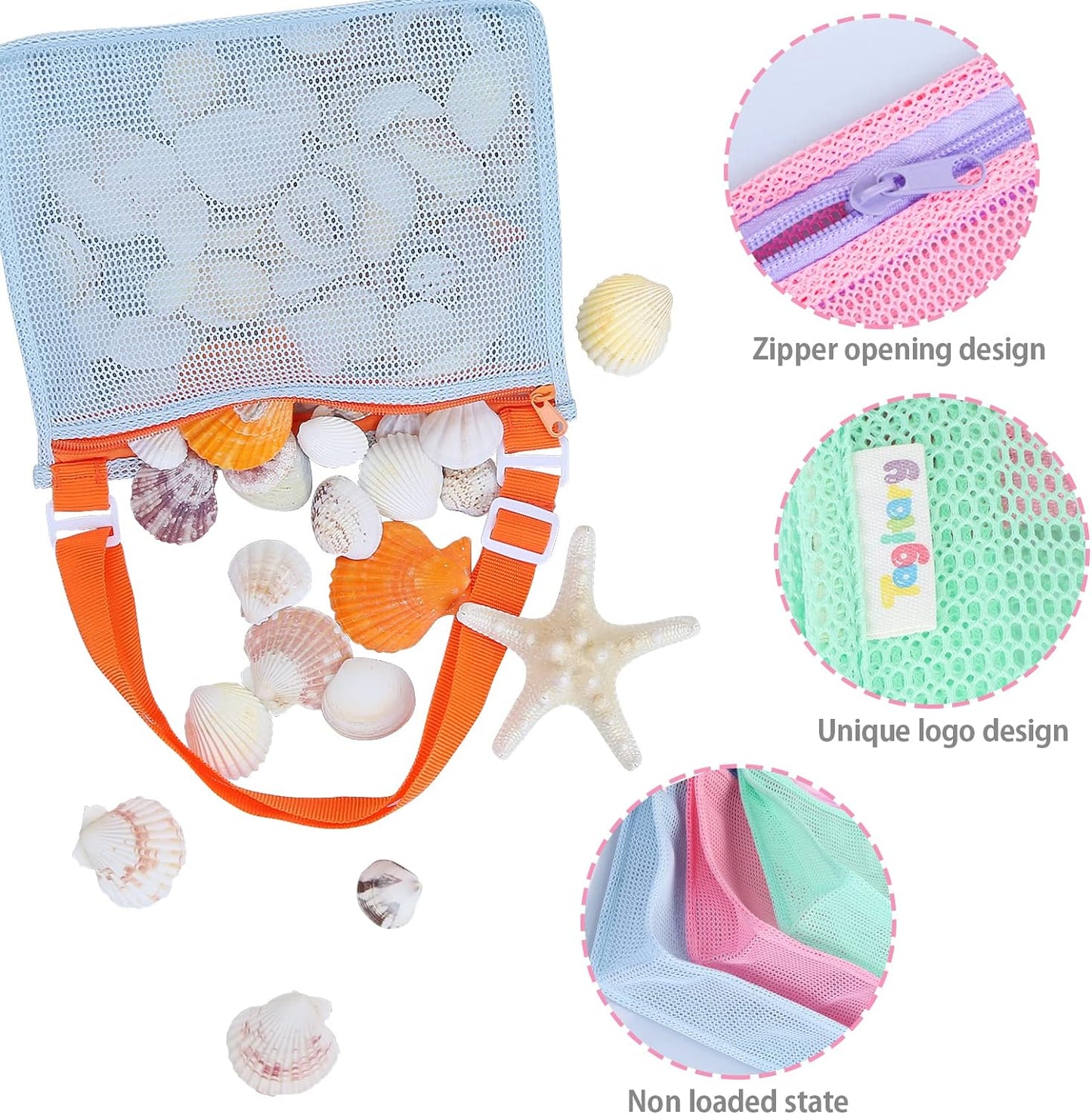 Beach Toy Mesh Beach Bag Kids, Shell Collecting Bag Beach Sand Toy, Seashell Bag Swimming Accessories for Boys and Girls (Only Bags, A Set of 3)