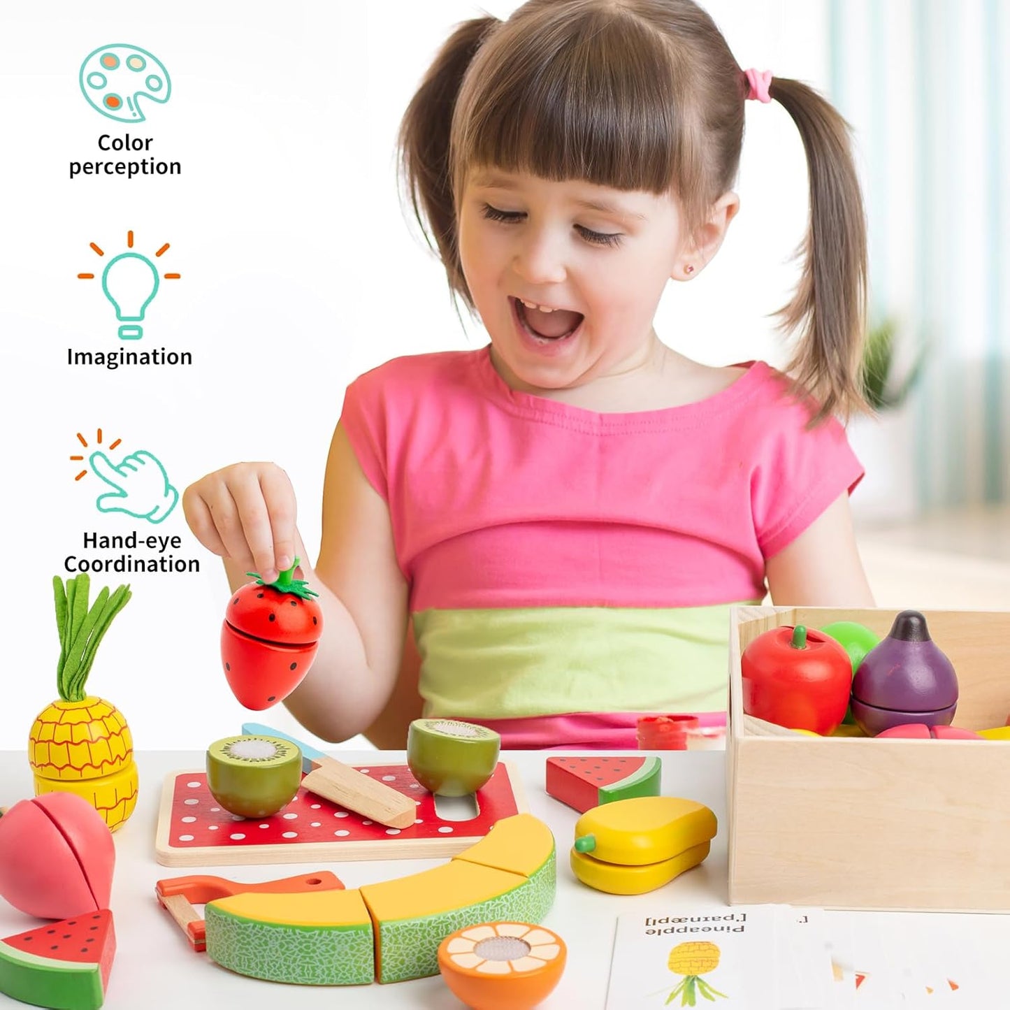 Magnetic Wooden Cutting Fruit Toy Set, Playhouse Kitchen Simulation for Kids with Cut & Play Features