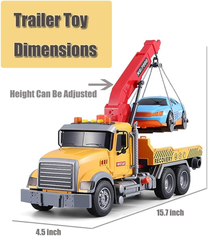 Truck Toy, Large Truck Toy, 1/18 Boy Toy 9 inches, 3 different scene sound effects Big Rescue Tow Truck For Kids - Toyigo