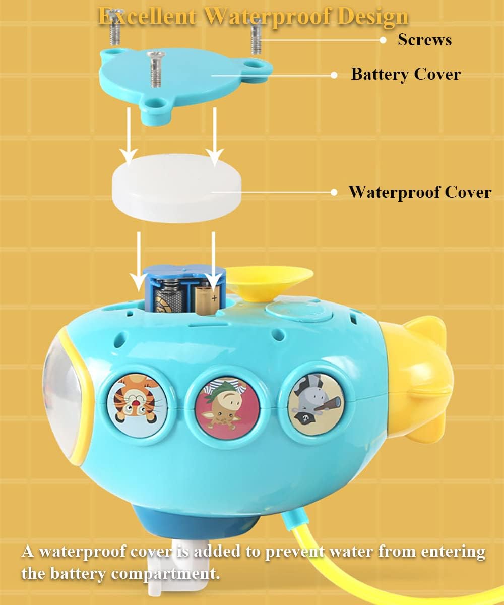 Electric Submarine Shower Sprinkler Toy, Fun Bathtub and Pool Water Pump with Cartoon Pigboat Design