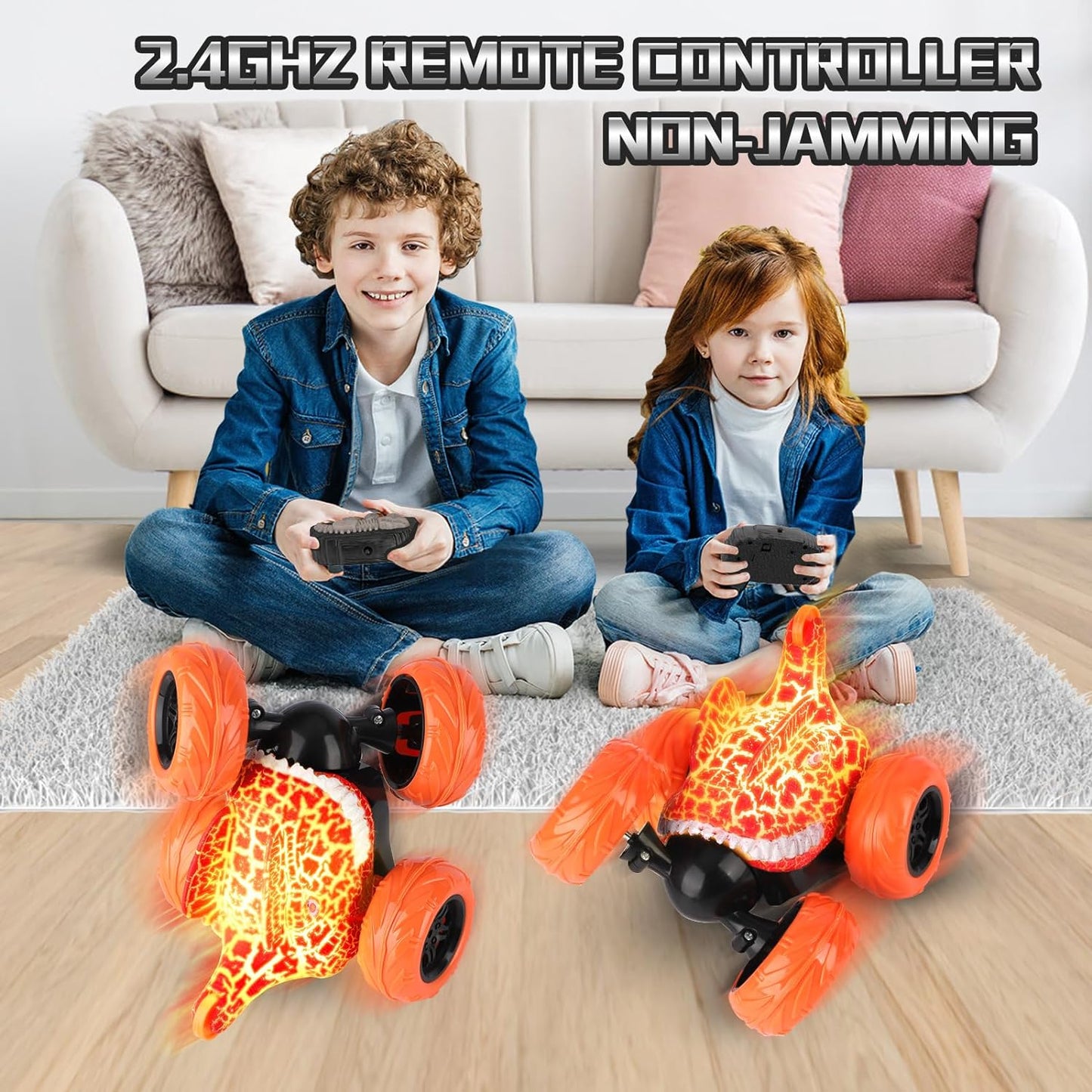 Dinosaur RC Stunt Car, 360øRolling Twister with Colorful Lights, 2.4 GHz Rechargeable Remote Control Car, Christmas Birthday Gifts Toys for Boys Girls Ages 3 4 5 6 7 8 - Toyigo