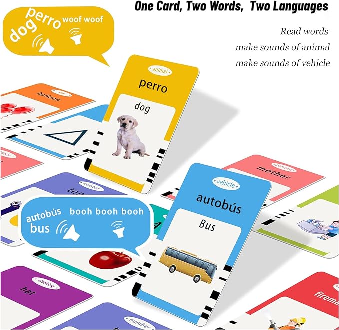 Toddler Toys Spanish & English Talking Flash Cards 3 4 5 6 Year Old Boys and Girls, 224/510 Sight Words, Montessori Toys, Autism Sensory Toys, Learning Educational Toys (Bilingual-224) - Toyigo