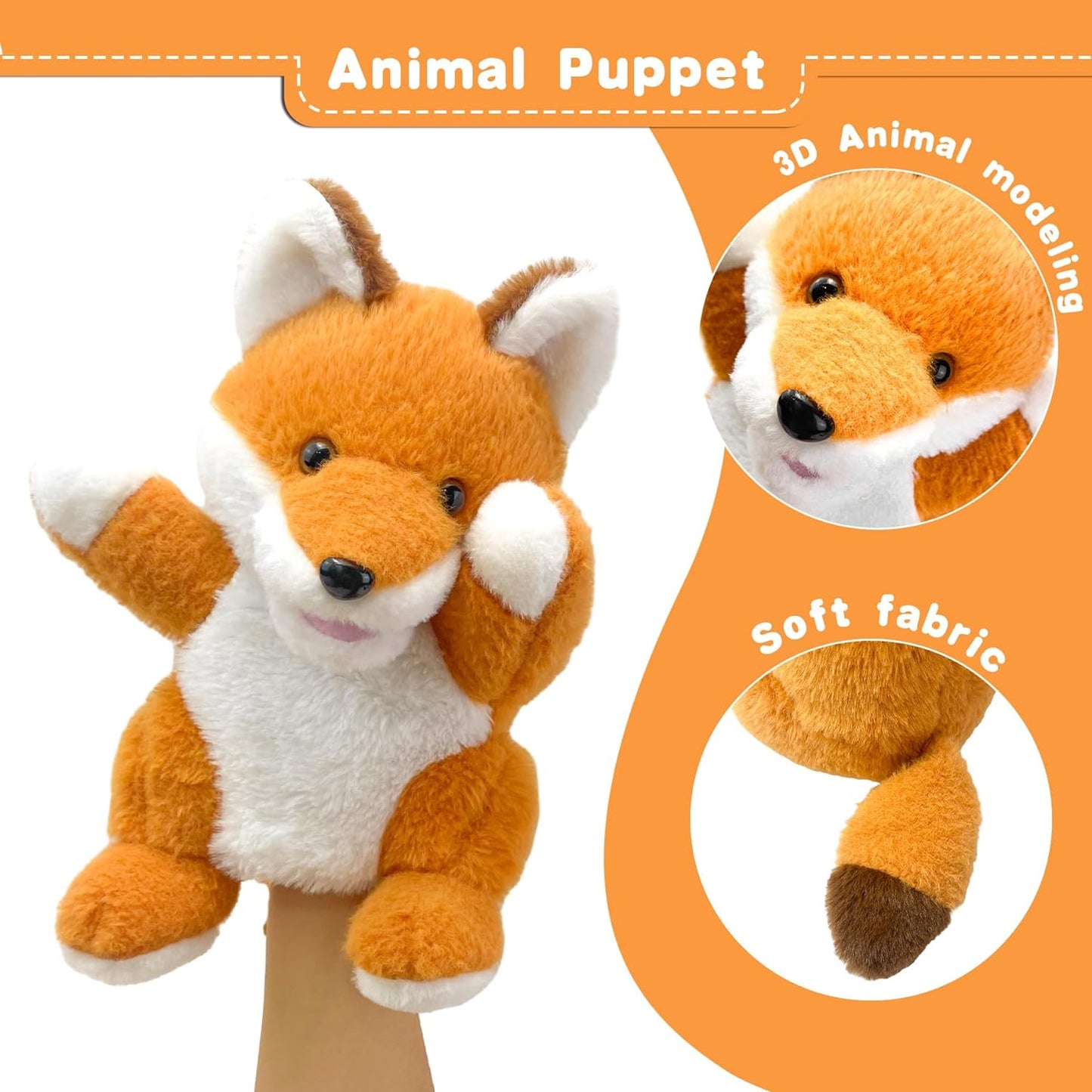 Hand Puppets Fox Puppets, 9" Realistic Stuffed Animal Puppets, Toddlers Cute Fox Stuffed Puppets for Kids with Movable Mouth, Fox Animal Hand Puppets for Adults Hand Puppets for Toddlers