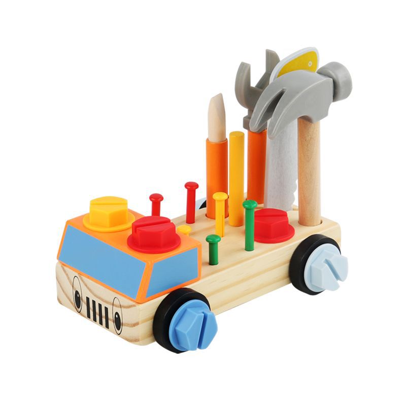 Wooden Assembly Tool Box for Kids - Simulation Repair Toys with Screws, Hammer, Nails, and Building Blocks