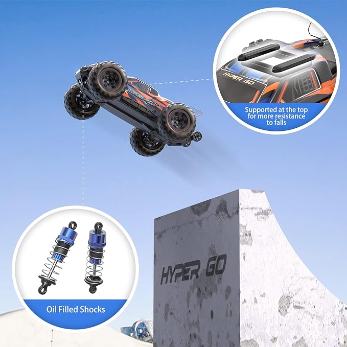 RC Monster Truck, Fast Remote Control Car, H16DR 1:16 Scale Ready to Run High Speed Jump RC Monster Truck, Off Road RC Cars 4WD All Terrain RTR RC Truck with 2 LiPo Batteries Adults for Boys - Toyigo