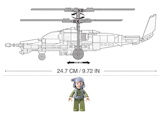 Apache Fighter Helicopter Building Blocks Set - Small Particle Assembly Model for Boys - Perfect Plug-in Toy Gift