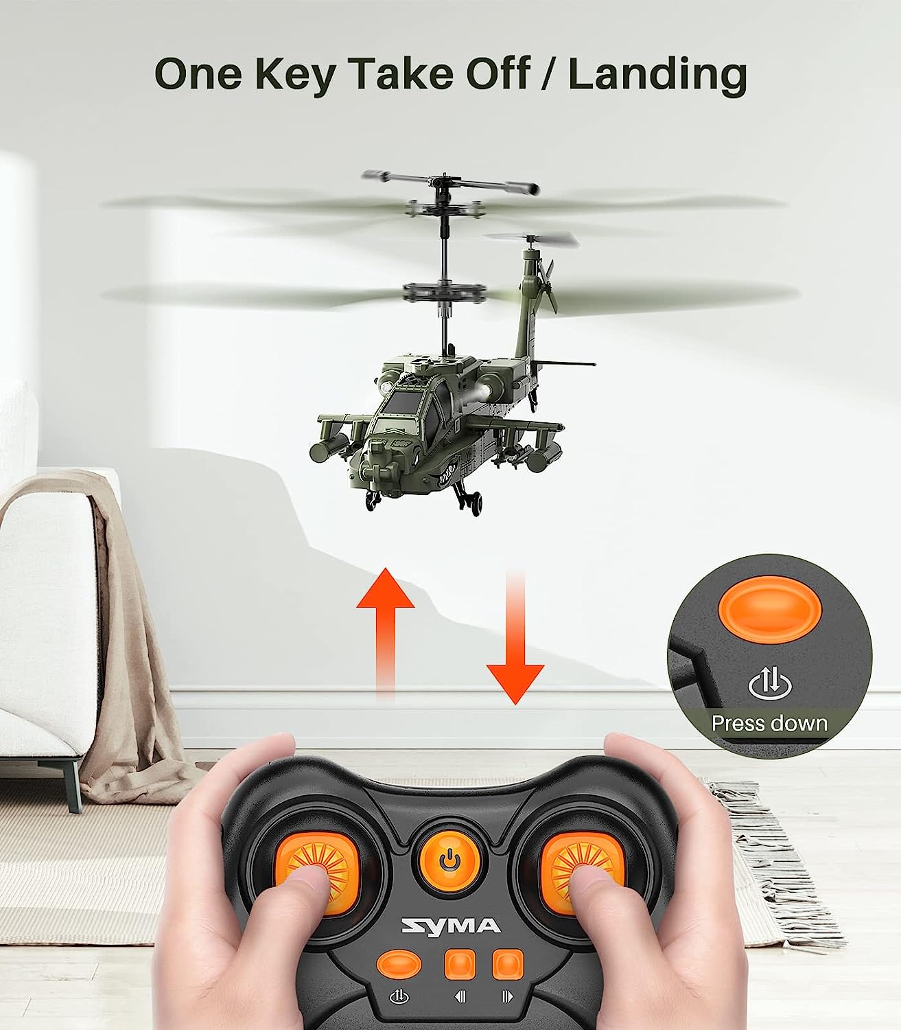 RC Helicopters, S51H Remote Control Helicopter, 2.4GHz Military Army Helicopter, One Key Take Off/Landing, LED Light, Low Battery Reminder, Toys for Boys Girls Kids with Altitude Hold - Toyigo