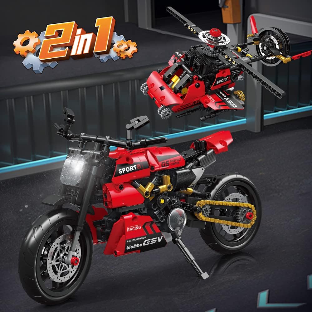 Deformation Motorcycle Building Toy, Transforming Motorcycle Building Block Kit for Boys 8+ Years Old