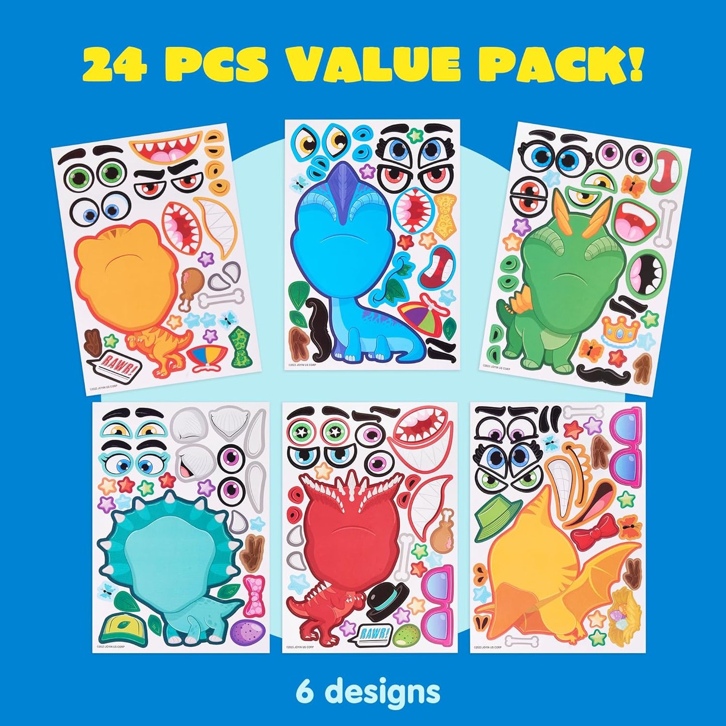 24 PCS 6 x 9 Make-a-face Sticker Sheets, Make Your Own Animal Dinosaur and Match Sticker Sheets with Dinosaur and Fantasy Animals Kids Party Favor Supplies Craft  for Kids