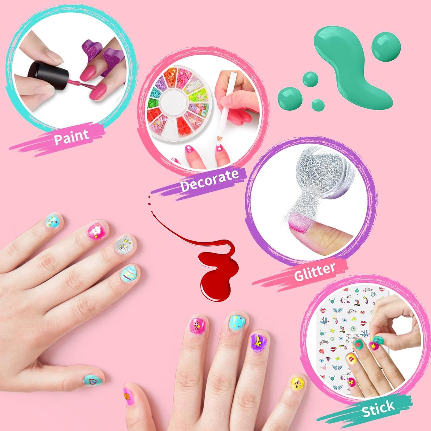 Nail Polish Kit for Kids Ages 7-12 Years Old, Nail Art Studio Set for Girls, Nail Dryer, Peeled-off Nail Polish, Glitter, Stickers, Gems, Manicure Salon Gift for Sleepover, Birthday, Christmas