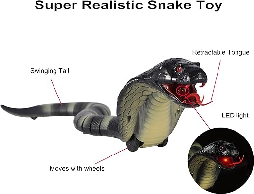 Long Fake Cobra Animal Trick RC Snake, Remote Control Snake Rechargeable Simulation RC Snake, Prank RC Animal Toys - Toyigo