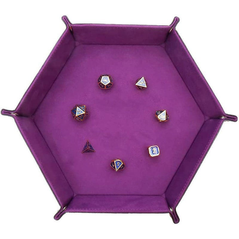 Hot-Selling Hexagonal Velvet Dice Tray - Foldable PU Storage Box for Desktop, Multi-Purpose Organizer