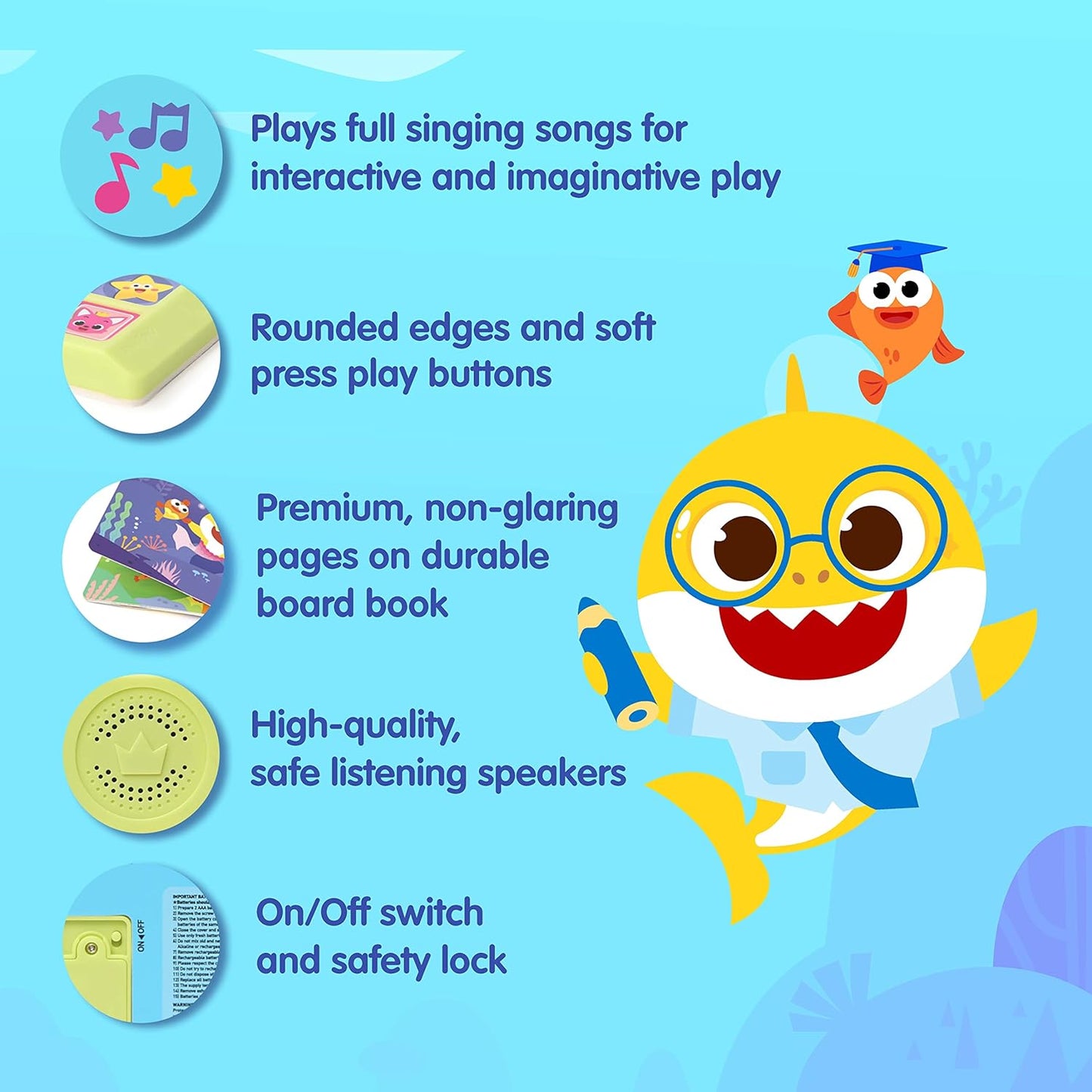 Baby Shark Sing-Alongs Sound Book, Baby Shark Learning & Education Toys, 10 Button Musical Baby Shark Book, Interactive Baby Books for 1-3 Year Olds Boys & Girls for Kids Adults - Toyigo