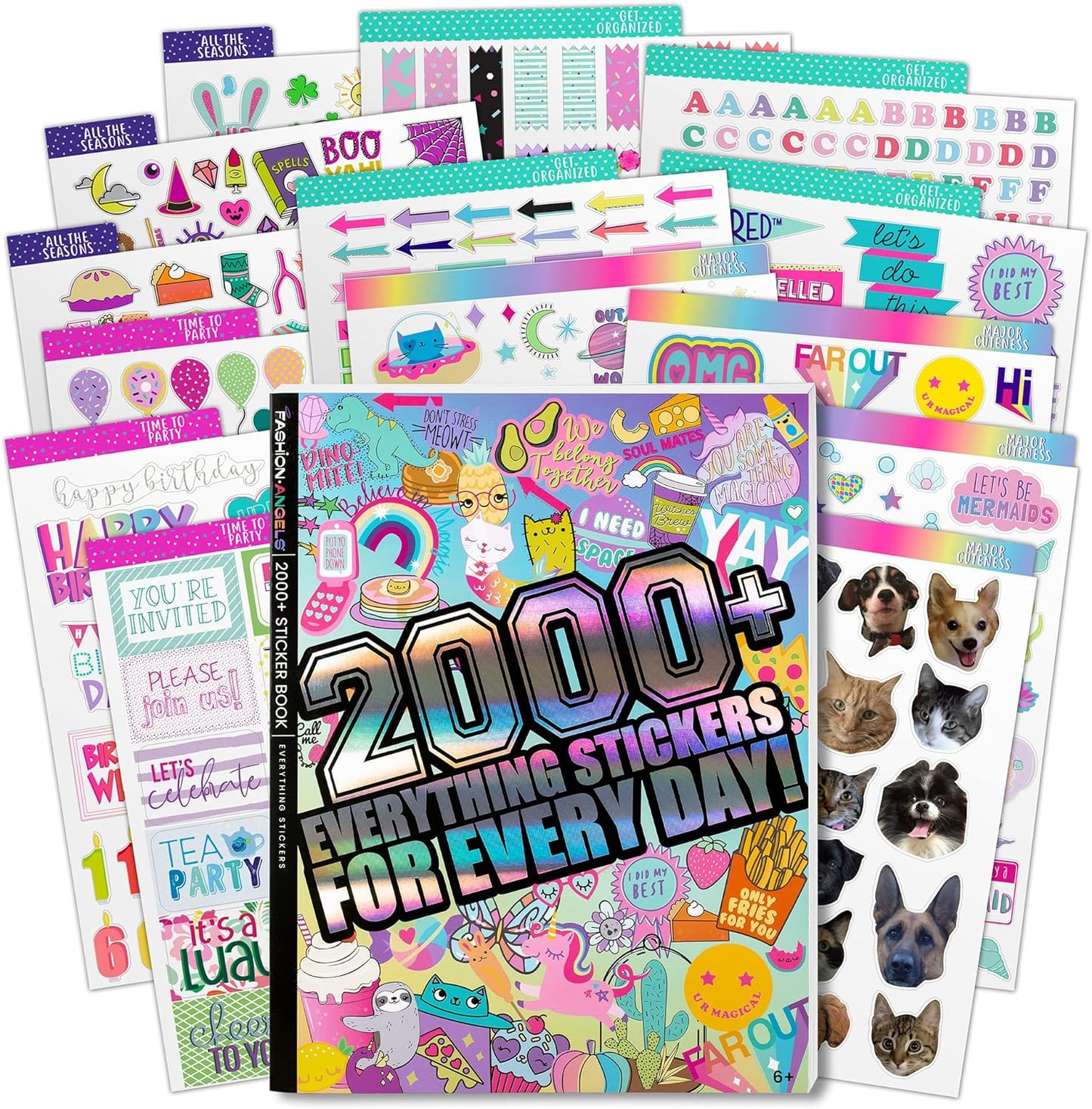 Set of 4 Stickers Books, 1000+ Stickers for Each Book, Fantasy, Food, Photographs and Animals, for 6 Years, 32672F