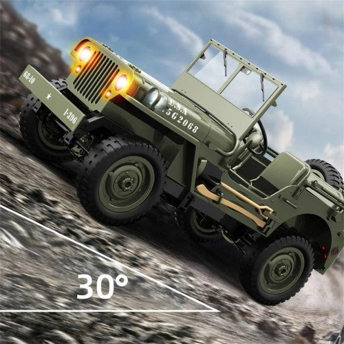 10 4WD RC Willys Military Truck – Metal Frame Rock Crawler with LED Lights