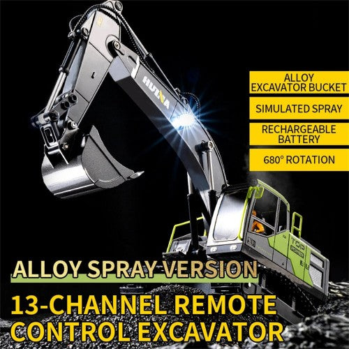 1:18 Die-Cast Metal RC Excavator – 11CH Radio Control Construction Vehicle with LED Lights