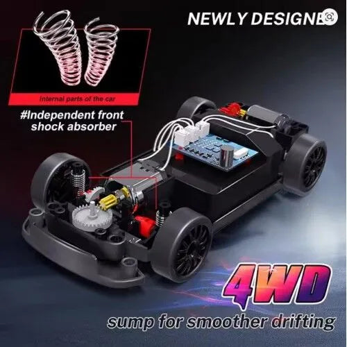 1:20 RC Drift Car – Remote Control Racing Car with LED Lights, Extra Wheels, Tools & 6 Cones | Blue & Orange Toy Car Gift for Boys