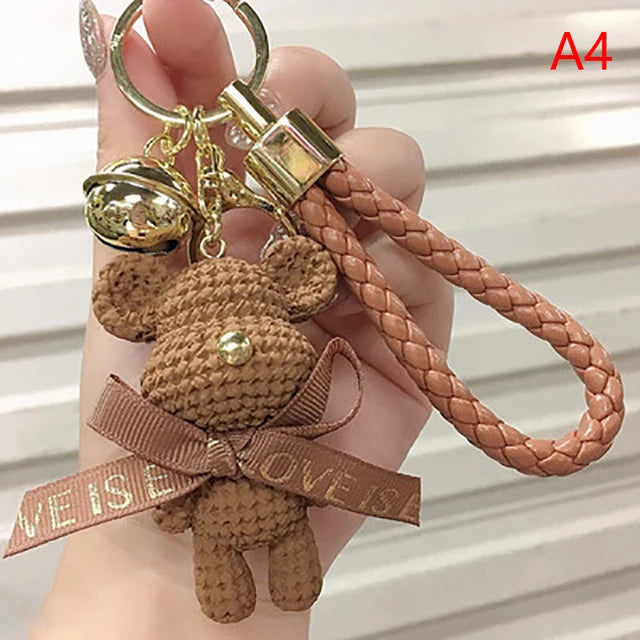 Woolen Bear Bow Rabbit Keychain, Cute Cartoon Animals Keychain, Soft Resin Handbag Accessories, Car Key Ring For Girls Creative Gift - Toyigo