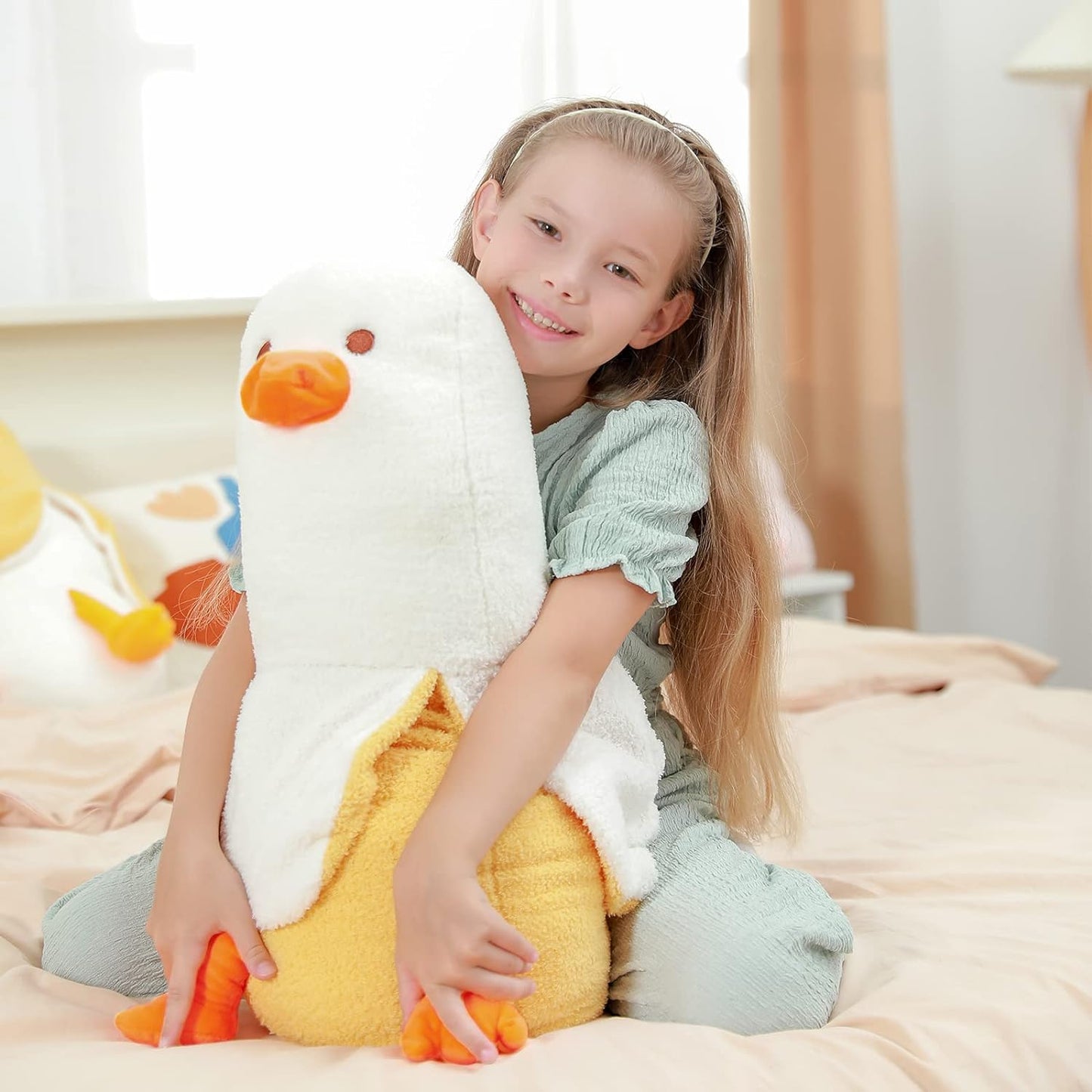 Banana Duck Plush Toy, Weighted Duck Stuffed Animals, Elastic Duck Plush Stuffed Animals, Banana Plushie Hugging Pillow, Throw Pillow, Body Pillow, Room Decoration, Gift for Kids Girls Boys 27.5"