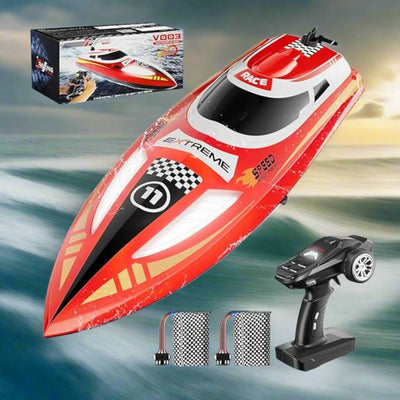 Remote Control Boat for Lake River, Self-Righting, LED Light, One Key Demo, RC Boat for Adults & Kids, Pool with Cruise-Control - Toyigo