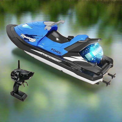 RC Jet SKI Boat, 2.4G Remote Control Boat for Pools & Lakes, Toy Boat Battery/Dual Motors/Low Power Prompt/Waterproof, Boats for Kids & Adults with Spraying Function In (Blue, Green, Red) - Toyigo