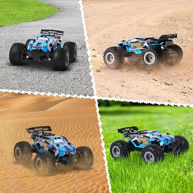 Monster Truck, Remote Control Truck, 2.4Ghz All Terrain Off-Road Monster Truck, Remote Control Car, 20 KM/H Rc Cars with LED Bodylight and 2 Rechargeable Batteries Kids Toys for Boys Age 4-12 - Toyigo