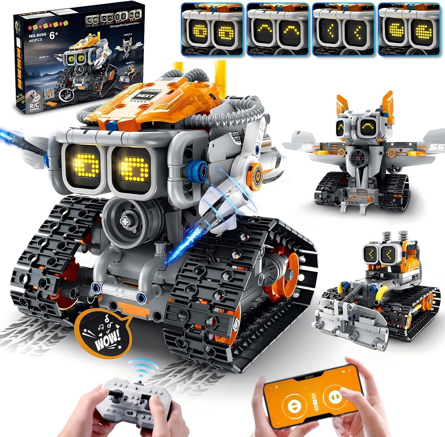 Changeable Expressions Robot Building Sets - 3 in 1 Remote & APP Supported Robotic Building Toy Having Sound Effect, Rechargeable RC Robot Birthday Present for Kids Age 6+ Boy & Girl (451PCS)