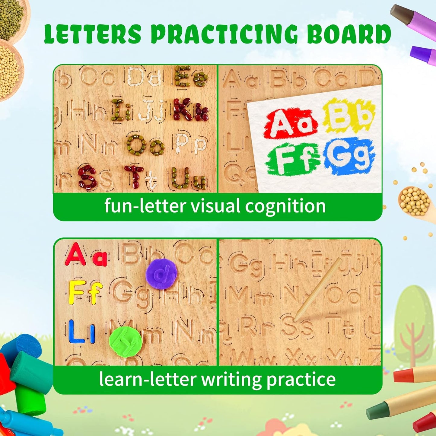 Montessori Wooden Alphabet Tracing Board, Educational Toy for Kids, Fine Motor Skills Development, Double-Sided Writing Practice, Ideal Gift for Preschool 3-5 Years Old