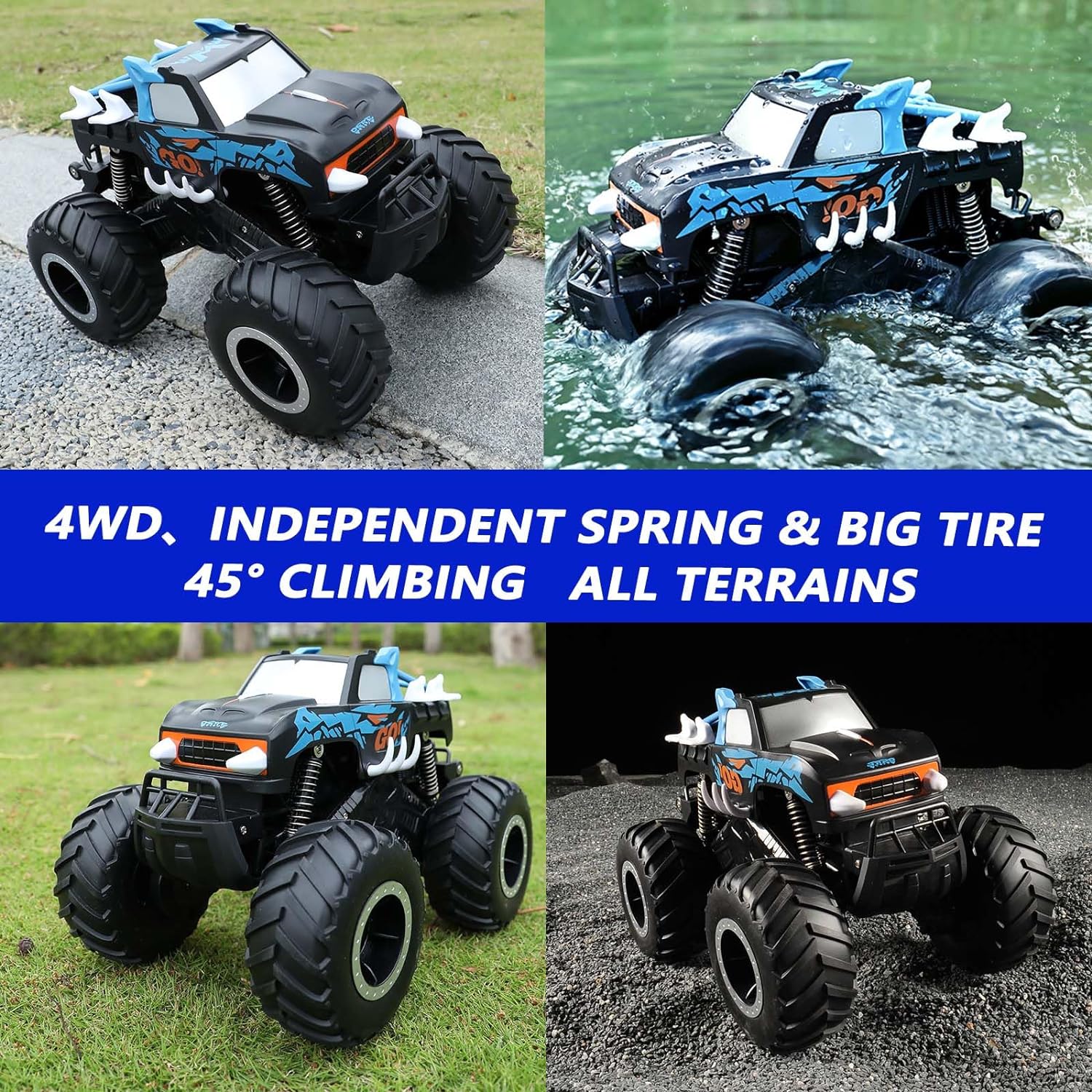 Remote Control Monster Trucks for Boys 8-12, 1:16 Amphibious RC cars for Kids 4-7, Waterproof 4x4 All-Terrain 4WD Off-Road RC Car, Remote Control Amphibious Vehicles for Children, RC Car Gifts for Boys/Girls Age 3-5 - Toyigo