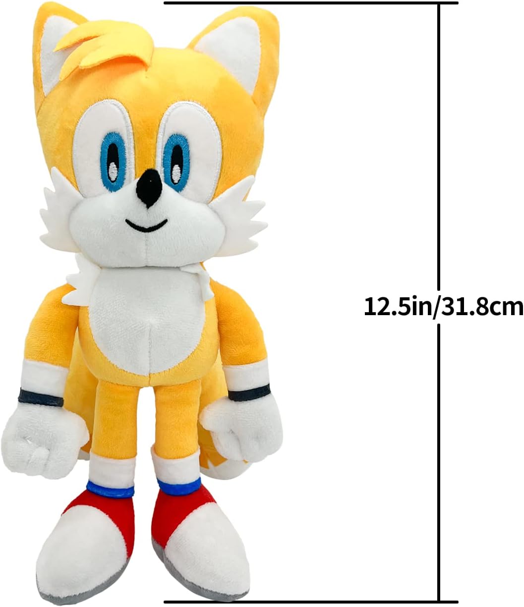 Movies & Tv soft toys, 12 Inches Sonic 2 Plush Toy, The Hedgehog Movie Sonic Plush Toys, Knuckles Shadow Tails Plush Doll Toys,  Gifts for Boys and Girls (Sonic+Tails+Knuckles), (Tails)