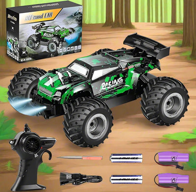 RC Monster Truck Racing Cars with LED Headlight, All Terrain Remote Control Car, 2WD 2.4 GHz Off Road High Speed 20 Km/h, Two Batteries, Xmas Gifts for Kid and Adults - Toyigo