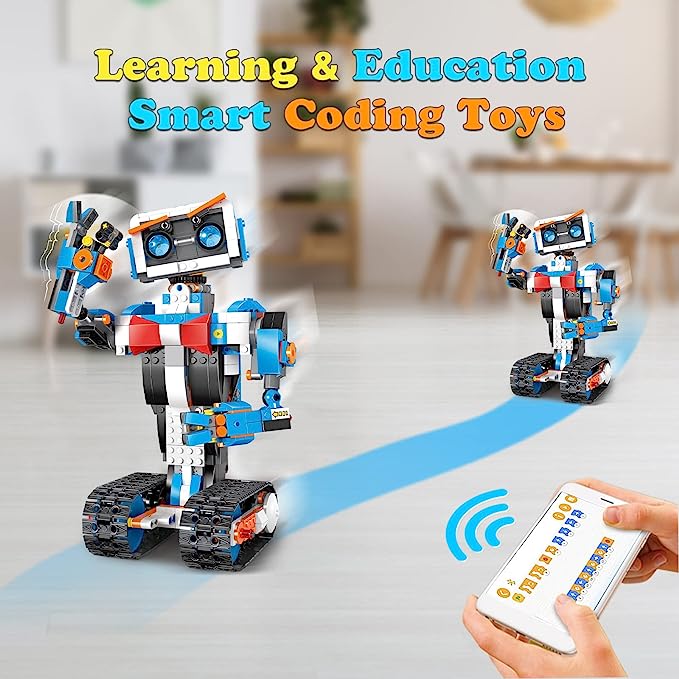 Robot Building Toys for Boys, STEM Projects for Kids Ages 8-12, Remote & APP Controlled Engineering Learning Educational Coding DIY Building Kit Rechargeable Robot Toy Gifts for Girls (635 Pieces) - Toyigo