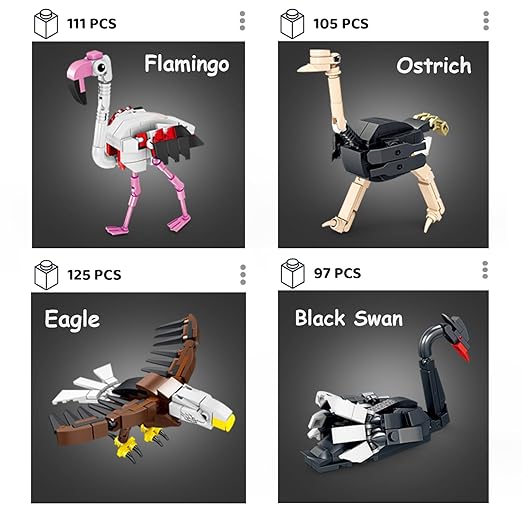 Flamingo, Black Swan, Owl, Sparrow, and Parrot Assembly Model Toy - Children's Building Blocks Set