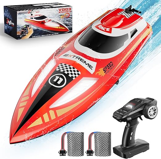 Remote Control Boat for Lake River, Self-Righting, LED Light, One Key Demo, RC Boat for Adults & Kids, Pool with Cruise-Control - Toyigo