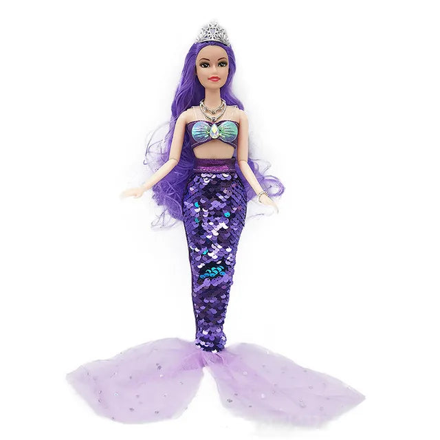 Mermaid 11.5 Inches Girl Dolls, Girl Princess Dolls, Handmade Mermaid Tail Doll Clothes, 30cm Height Doll with Sequin Skirt - Toyigo