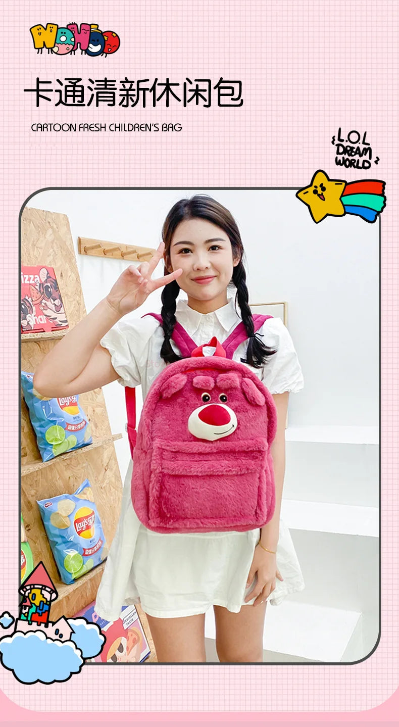 Cartoon Plush Backpack, Lotso Alien Funny Plush Toys, Students Large Capacity Bag, Soft Stuffed Schoolbag- Lightening Girls Casual Soft Bag - Toyigo