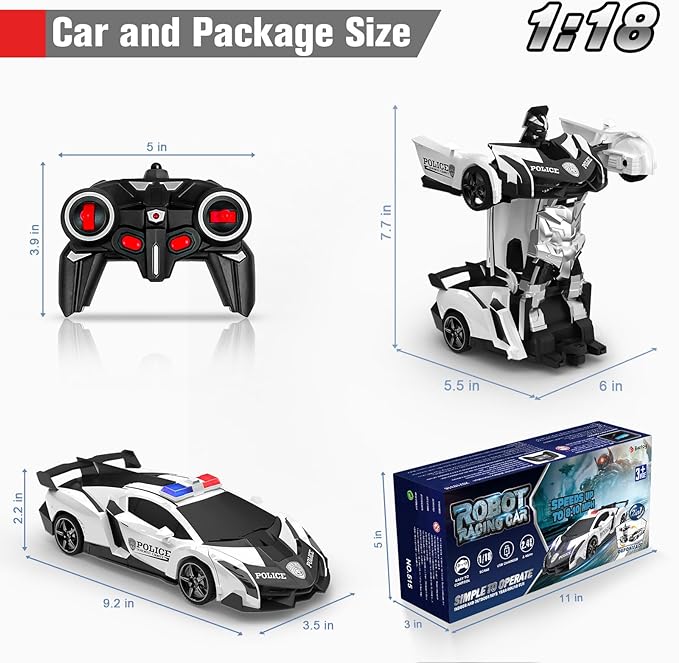 Transform RC Cars for Boys 4-7 8-12, 2.4Ghz 1:18 Scale Remote Control Car Transforming Robot, One-Button Deformation 360ø Rotation and Drift Car Toy Gifts for Boys 3-5 - Toyigo