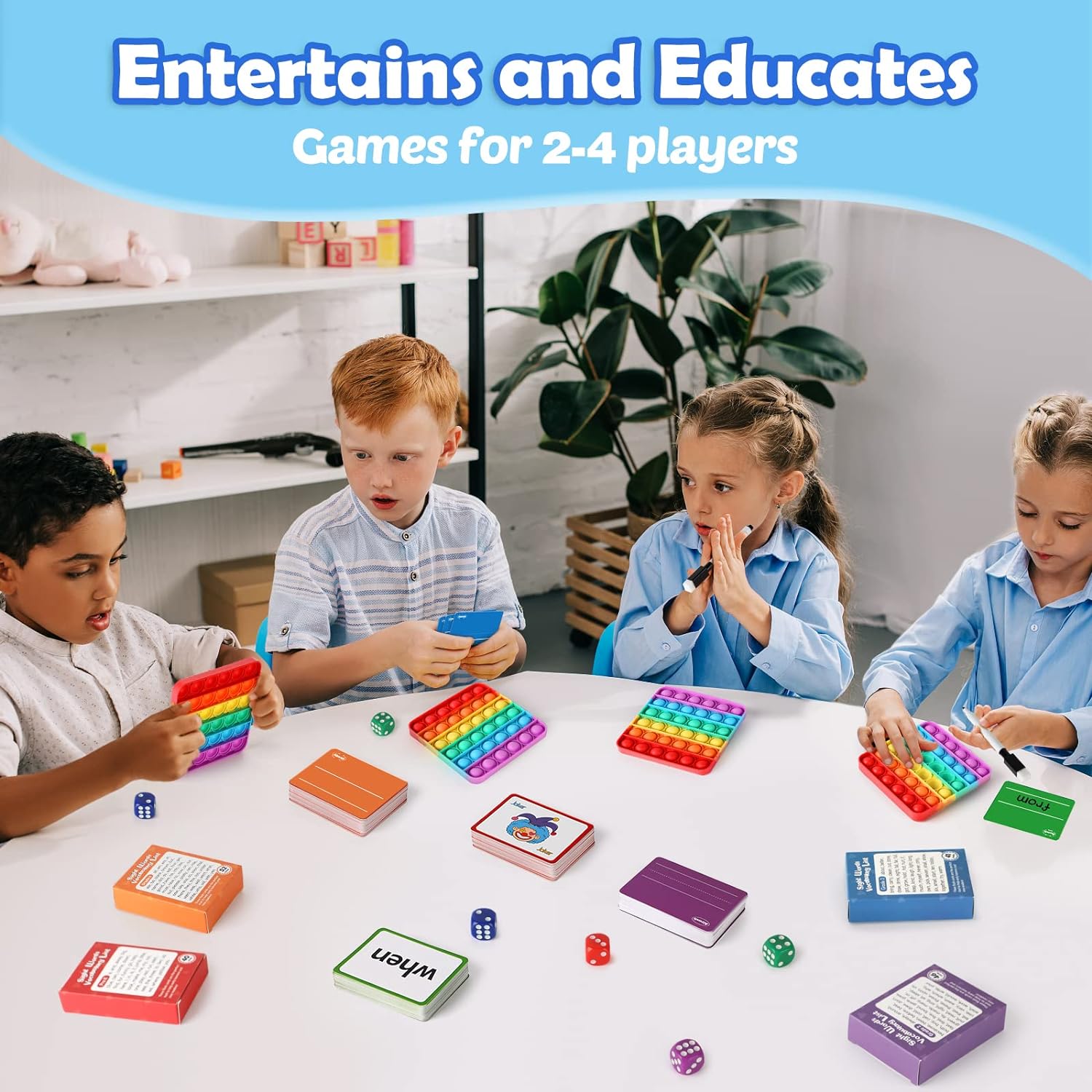 Sight Word Game, Learn to Read,  Flash Card with Pop Mat & Dice for Preschool,  Kindergarten 1st 2nd 3rd Grade, Fidget Educational Reading Learning Site,  Word for Kid Classroom Homeschool Supplies - Toyigo