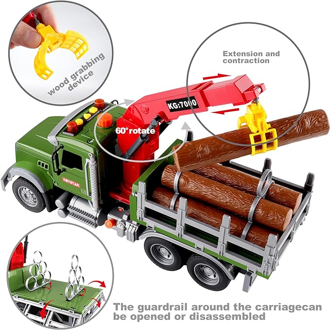 Timber Truck, Dwi Dowellin Kids Toys, Large Timber Truck with Loading Crane and 6 Trunks Toys for 3 4 5 6 7 Years Old Kids - Toyigo