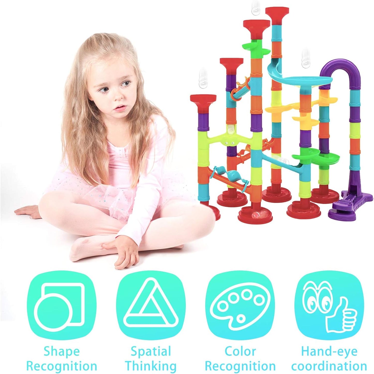 Marble Run Set for Kids, 93pcs Marble Maze Track Race Game, Construction Building Blocks Toys, STEM Educational Toys Gift for Boys Girls Age 3 to 12