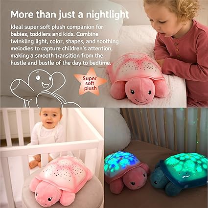 Cloud b Star Projector Nightlight with White Noise Soothing Sounds, Adjustable Settings and Auto-Shutoff, Twinkling Twilight Turtle - Pink