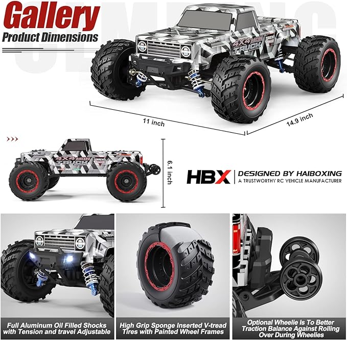 RC Monster Truck, 1/12 Scale Brushless RC Cars 903A, 4X4 Off-Road RC Monster Truck, Fast Remote Control of 55KM/H Top Speed, RTR RC Vehicles Hobby Grade All Terrain Adults for Boys - Toyigo