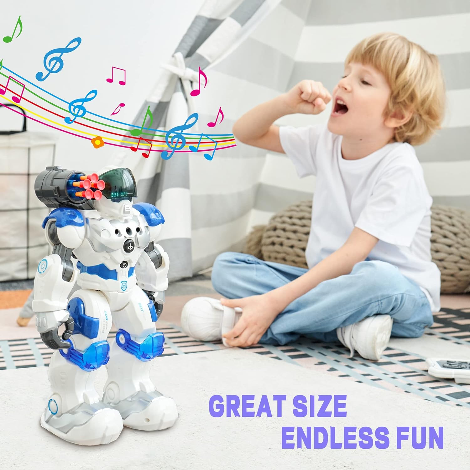 Large RC Smart Robot Toys for Kids,Remote Control Singing,Dancing and Battle,Moonwalking,Gesture Sensing,Soft Darts Shooting,Programmable Interactive,Gift Present for 3 4 5 6 7 8 Year Old Kids. - Toyigo