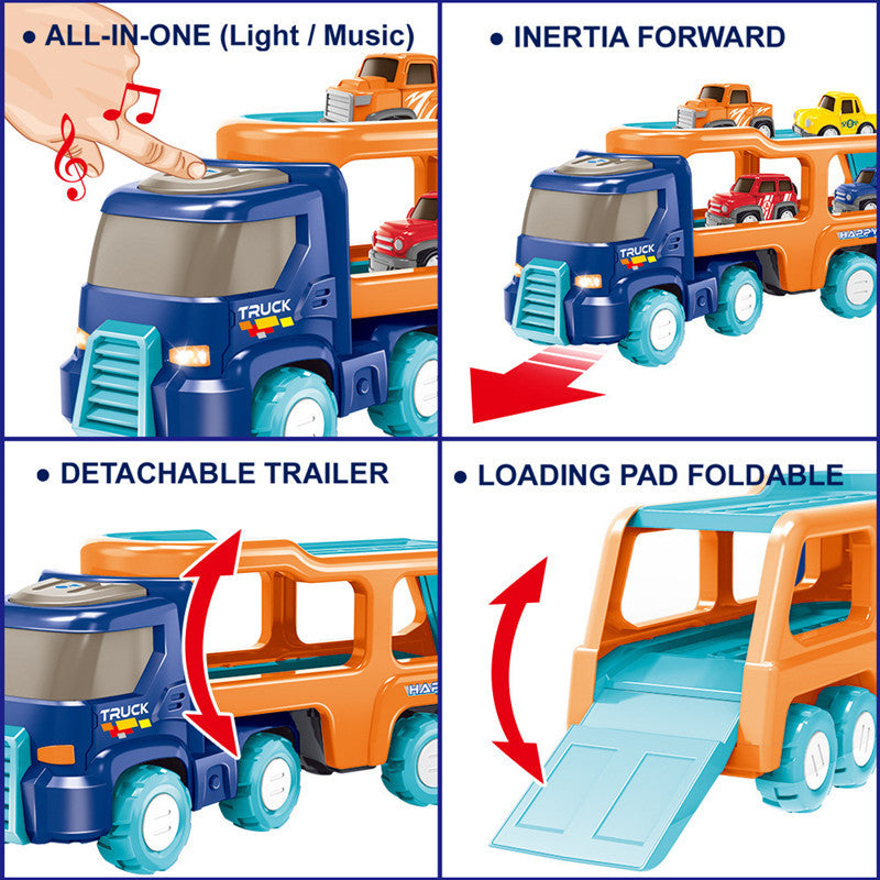 Double-Decker Transport Vehicle with Sound & Light, Includes Pull-Back Airplane & Car, Perfect Gift for Boys (Large)