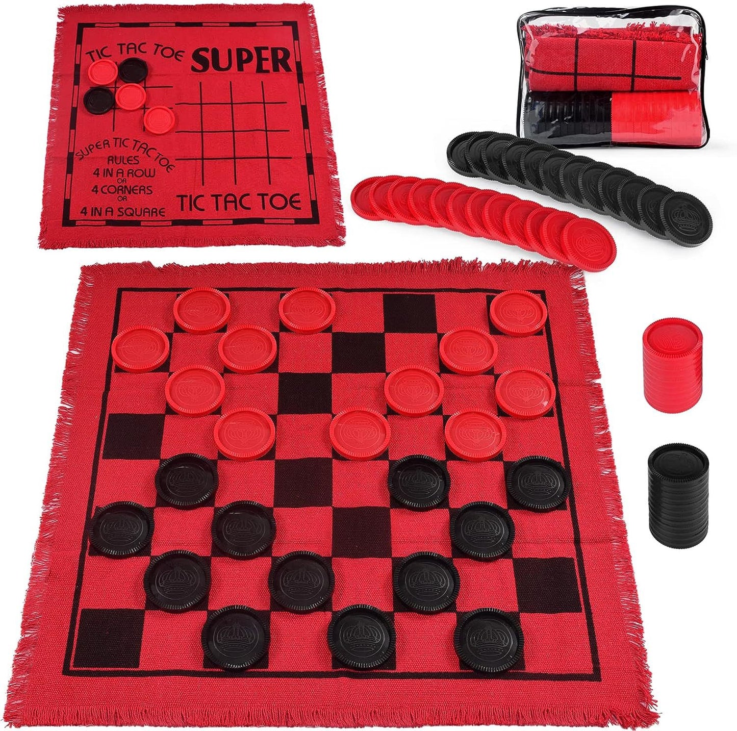 Giant 3-in-1 Outdoor Game Mat: Double-Sided Checkers, Chess, and Tic-Tac-Toe Blanket - Perfect for Family Fun and Backyard Activities